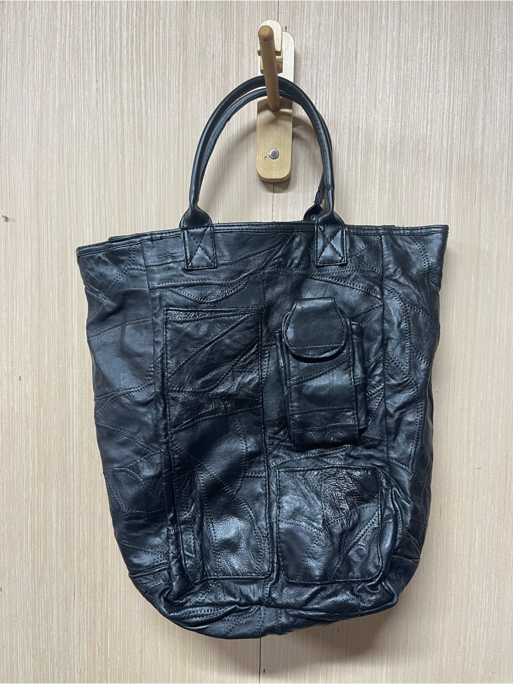 Large vintage leather patchwork tote bag